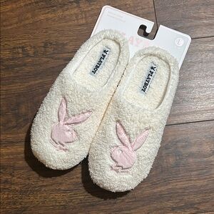 Women’s Playboy Slippers Cream Pink Bunny Indoor Outdoor L-(8/9)